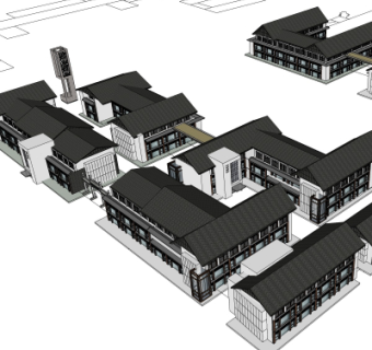 新中式沿街商业建筑su模型
