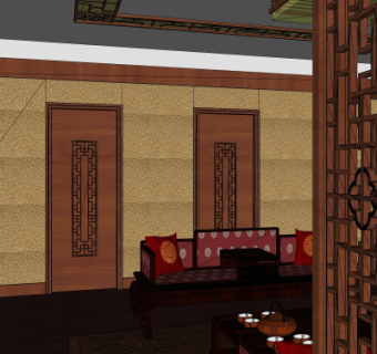 中式双人沙发su模型