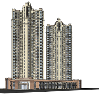 新古典高层公寓楼su模型