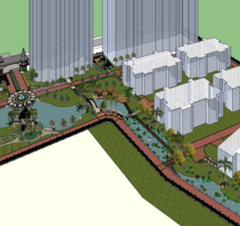 现代高层住宅鸟瞰规划su模型