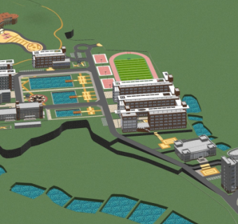现代学校鸟瞰规划su模型