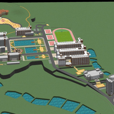 现代学校鸟瞰规划su模型