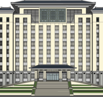 中式酒店外观su模型