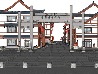 新中式商业街su模型
