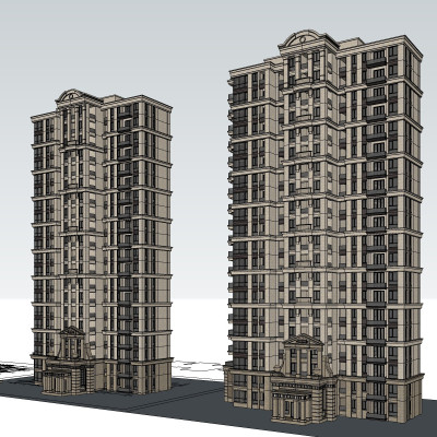 新古典高层公寓楼su模型