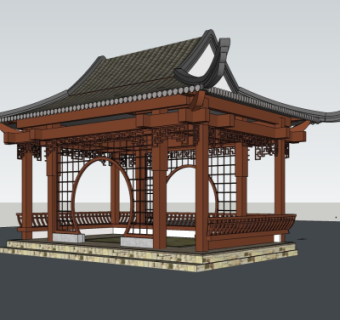 中式小亭子免费su模型