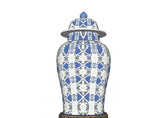 中式青花瓷陶瓷罐su模型