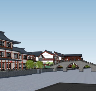 中式沿街商业建筑su模型