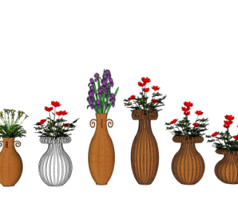 欧式花瓶花卉su模型