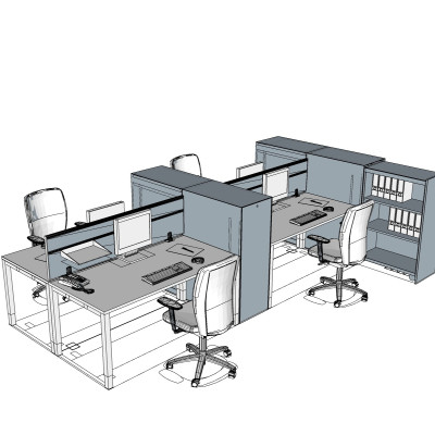 现代卡位办公桌su模型