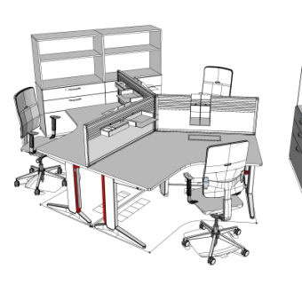 现代卡位办公桌su模型