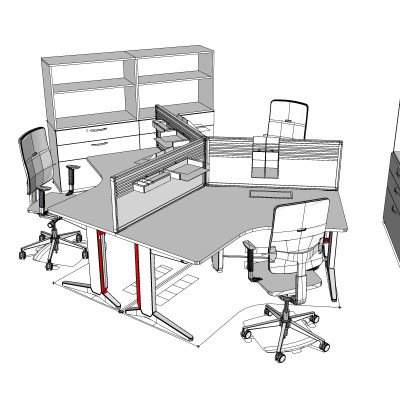 现代卡位办公桌su模型