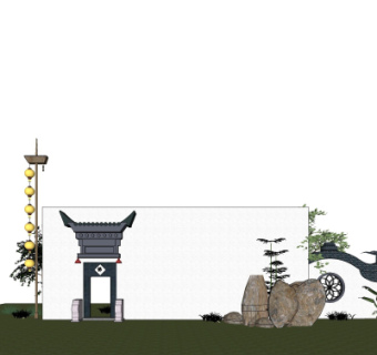 新中式门头su模型