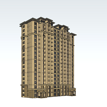 新古典高层公寓楼su模型