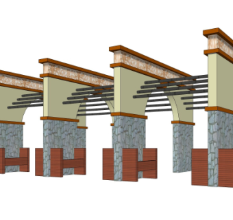 新中式廊架凉亭su模型