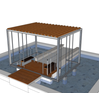 现代廊架凉亭su模型