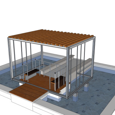 现代廊架凉亭su模型