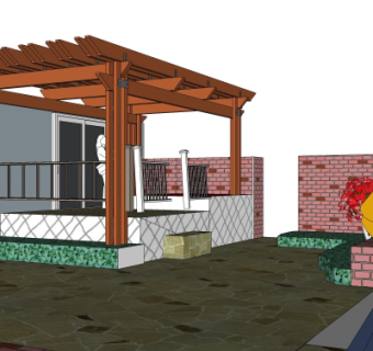 现代廊架免费su模型
