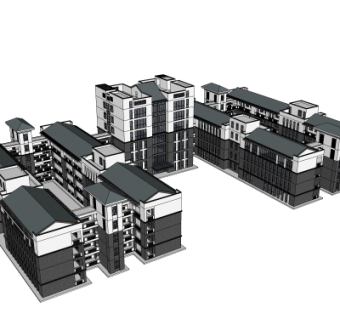 新中式建筑外观su模型