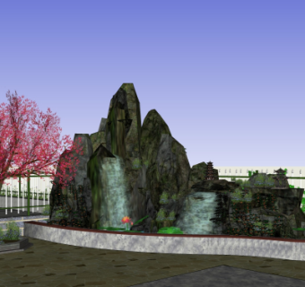 中式假山小品su模型