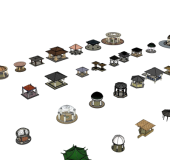 中式凉亭组合su模型