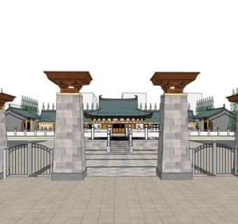 中式寺庙外观su模型
