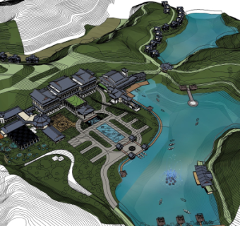 现代住宅鸟瞰规划su模型