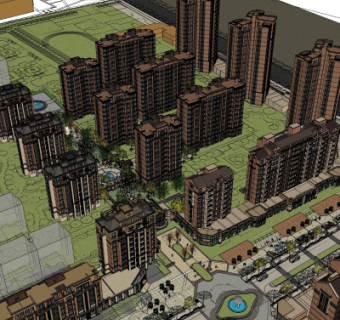 欧式高层住宅鸟瞰规划su模型