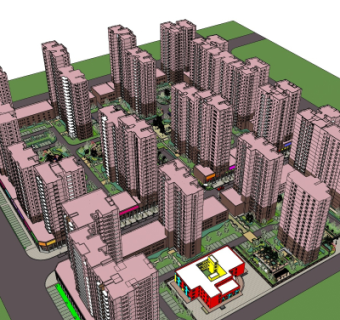 现代高层住宅鸟瞰规划su模型