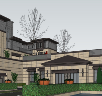 中式会所外观su模型