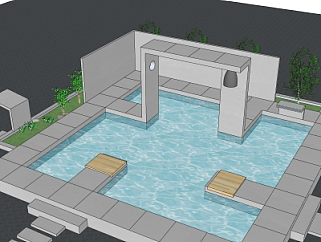 现代<em>庭院</em>游泳池su模型