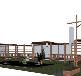 中式园艺小品su模型