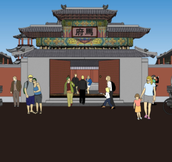 中式牌坊大门su模型