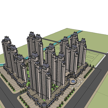 新古典高层住宅外观su模型