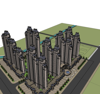 新古典高层住宅外观su模型