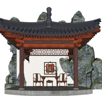 中式凉亭su模型