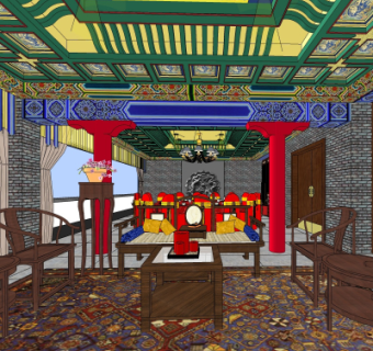 中式客厅su模型