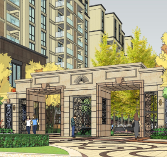 欧式小区入户门su模型