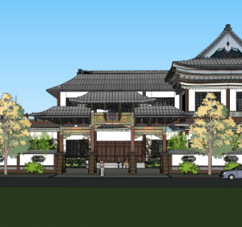 中式门头门面su模型