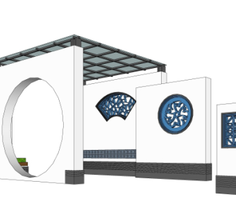 中式景观墙su模型