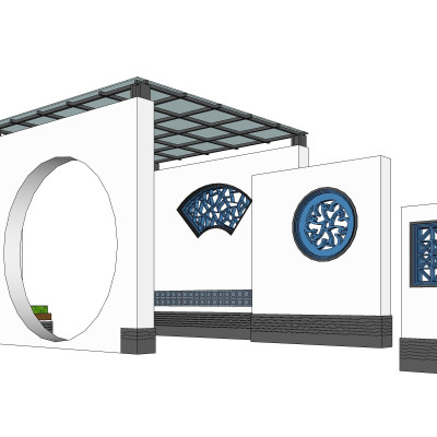 中式景观墙su模型