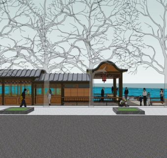 现代游船码头免费su模型