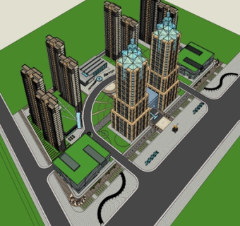 欧式高层建筑规划su模型