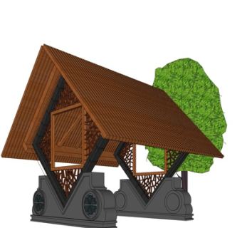 新中式廊架凉亭su模型