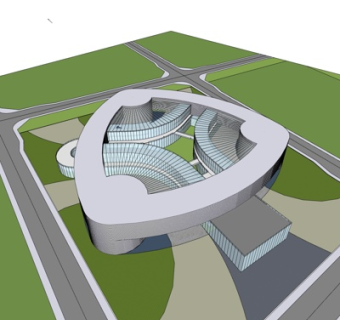 现代办公楼鸟瞰规划su模型