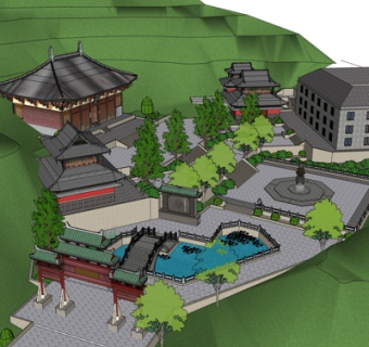 中式住宅外观su模型