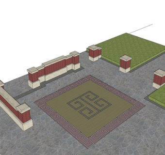 中式景观墙小品su模型