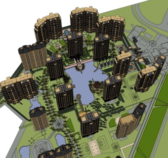 欧式高层小区规划su模型