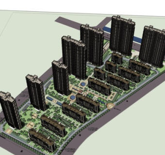 欧式高层小区规划su模型