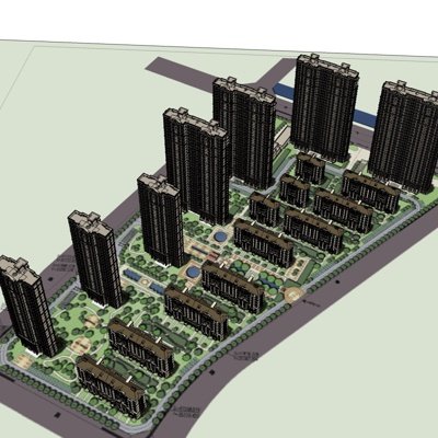 欧式高层小区规划su模型